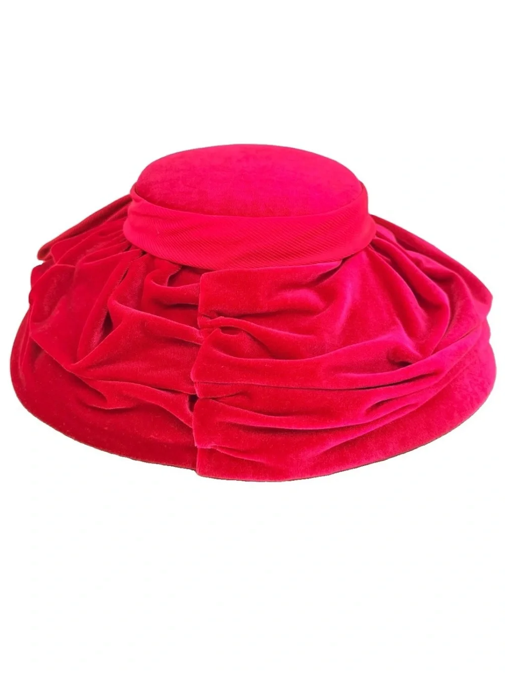 Whittall & Shon Vintage Red Wool Velvet Wide Brim Hat Rhinestone Bow Pillbox